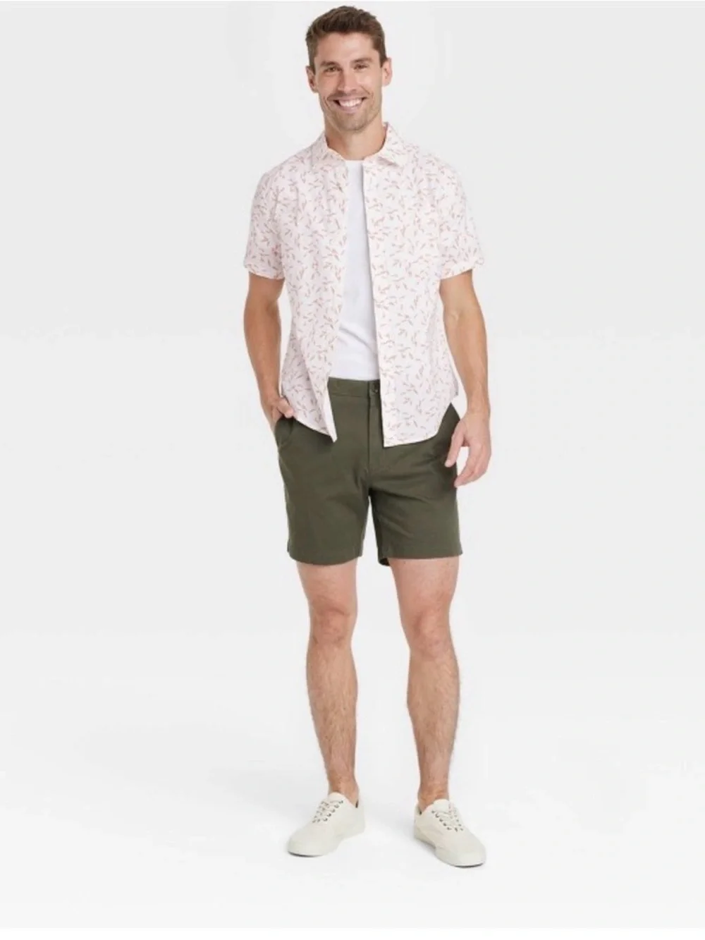 Men's Floral Short Sleeve Poplin Button-Down Shirt - Goodfellow & Co Slim Fit M - Picture 3 of 5